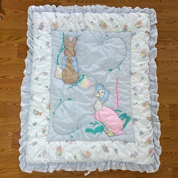 Vintage Quiltex Beatrix Potter Peter Rabbit Duck Baby Blanket Crib Comforter - Picture 1 of 8